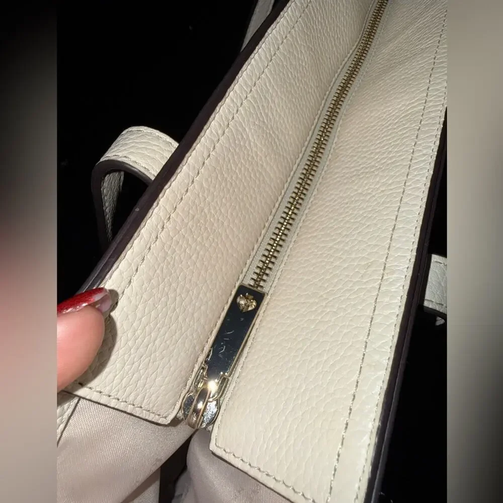 Kate Spade Hayes Ivory Pebbled Leather Double Handles Zip Tote Bag - NWT $379 - Picture 12 of 16